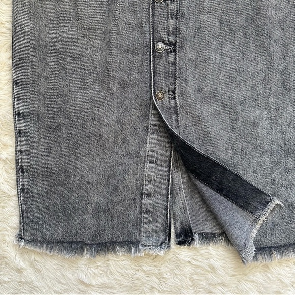 Free People We The Free Skirt Sidney Denim Midi Button Front Black Acid Wash 28 - Picture 7 of 12